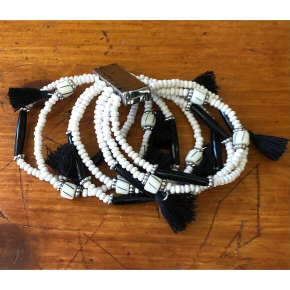 Chico's 2 Piece Beaded Fringe Set Earrings And Multi-Strand Magnetic Bracelet - Picture 5 of 16